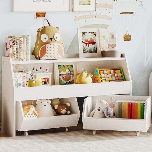 Kids Toy Storage Organizer, Kids Toy Organizer, Playroom Organization White | 2 Movable Drawers Encourage Good Organization Habits, Organizador de Juguetes, Toddler Toy Storage, Nursery Toy Storage