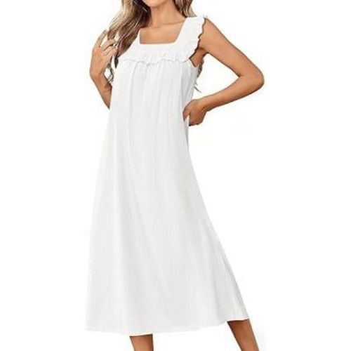 Ekouaer Cotton Nightgowns for Women Long Sleeveless Night Gown Victorian Sleep dress Soft Night Dress Ladies Sleepwear White L