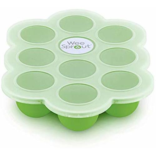WeeSprout Silicone Baby Food Freezer Tray with Clip-on Lid by WeeSprout - Perfect Storage Container for Homemade Baby Food, Vegetable & Fruit Purees and Breast Milk - BPA Free - Green
