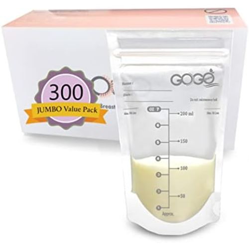 300 Count (5 Pack of 60 Bags) Jumbo Value Pack Breastmilk Storage Bags - 7 OZ, Pre-Sterilized, BPA Free, Leak Proof Double Zipper Seal, Self Standing, , for Refrigeration and Freezing - Only at Amazon