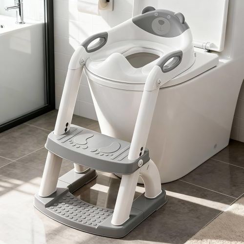 Potty Training Seat, SKYROKU Upgrade Toddler Toilet Seat for Kids Boys Girls, 2 in 1 Potty Training Toilet, Splash Guard Anti-Slip Pad Step Stool,New Sector-Shape Stabilized Base (Grey)