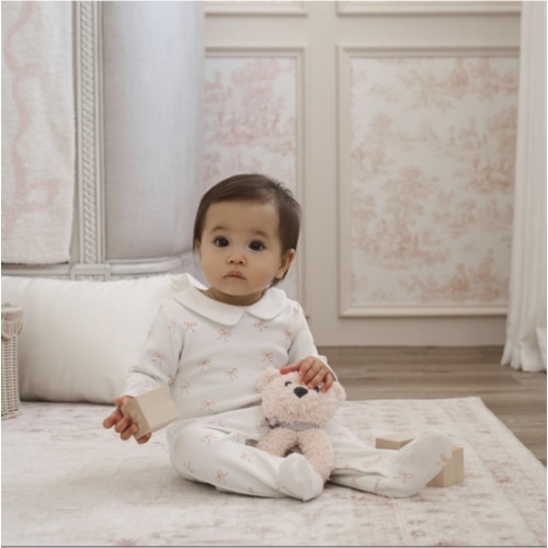 Pink Bow Double Knit Peter Pan Collar Jumpsuit – Elegant Baby