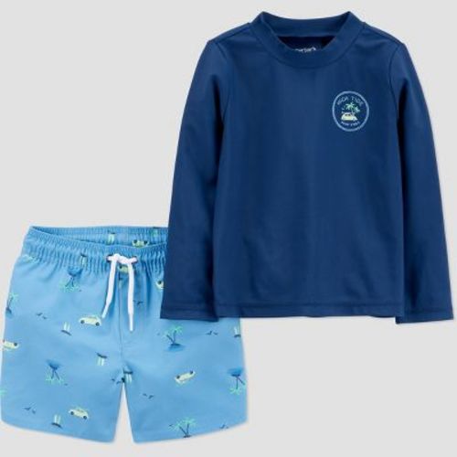 Carter's Just One You® Toddler Boys' Long Sleeve Scenic 2PC Rash Guard & Trunk Set - Blue 18M