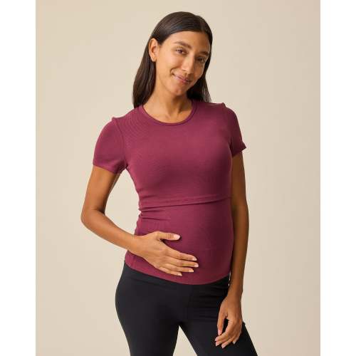 Ribbed Bamboo Crew Neck Nursing T-shirt | Deep Burgundy - Kindred Bravely