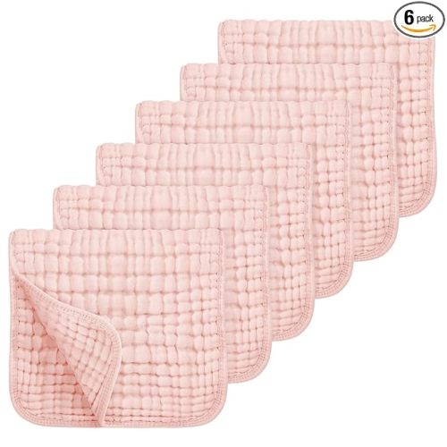 Looxii Muslin Burp Cloths 100% Cotton Muslin Cloths Large 20''x10'' Extra Soft and Absorbent 6 Pack Baby Burping Cloth for Boys and Girls Shell Pink