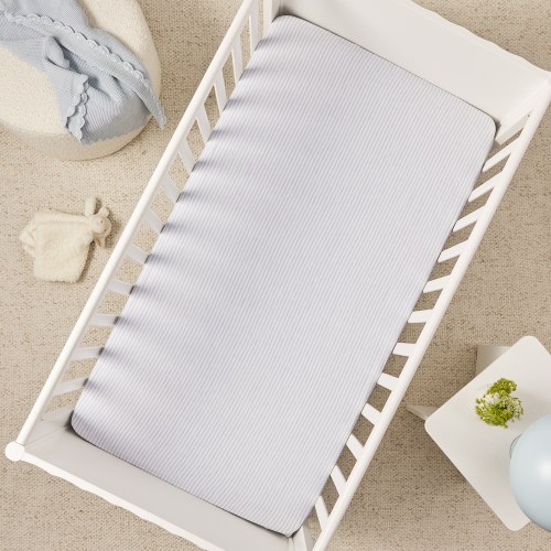 Vintage Washed Linen Dusty Blue & White Stripe Fitted Sheet | Adairs