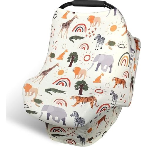 Rquite Car Seat Cover Baby, Carseat Cover for Boy Girl, Stretchy Infant Car Seat Cover, Breathable Car Seat Canopy, Nursing Cover for Breastfeeding, Multi-use Baby Carseat, Carrier, Stroller Covers
