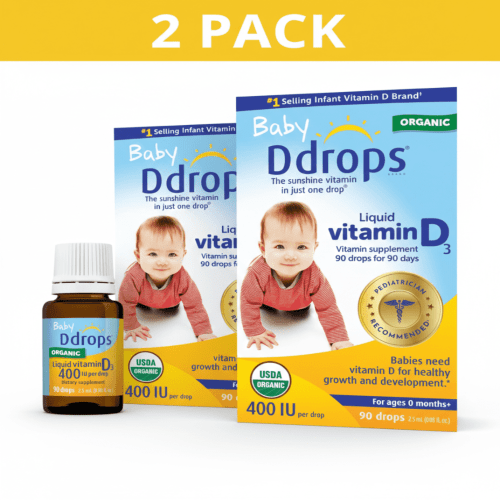 (2 pack) Baby Ddrops Organic Vitamin D3 Drops, 400 IU Per Drop, 0.08 fl oz