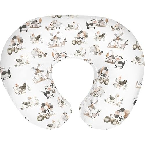Boho Farm Animals Baby Nursing Pillow Covers for Boy Girl Lamb Cow Chicken Duck Tractor Tree Nursery Slipcovers for Breastfeeding Pillows Spring Farm Life Soft Stretchy Cover for Newborn Infant