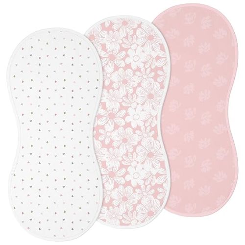 Hahafelt 3 Pcs Changing Pad Liners Fits in Peanut Shaped Changing Pad Waterproof Diaper Mats Organic Cotton Mats are Warm on Baby's Back, Washable Reusable (Elegant Style,Brown)