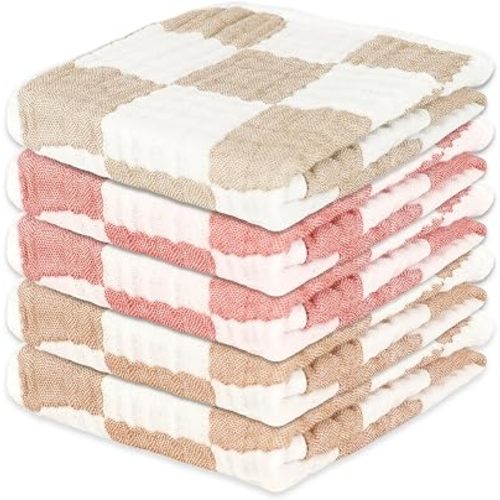 Muslin Burp Cloths 20"x10" Baby Burp Cloths 5-Pack(5, Coffee & Pink)