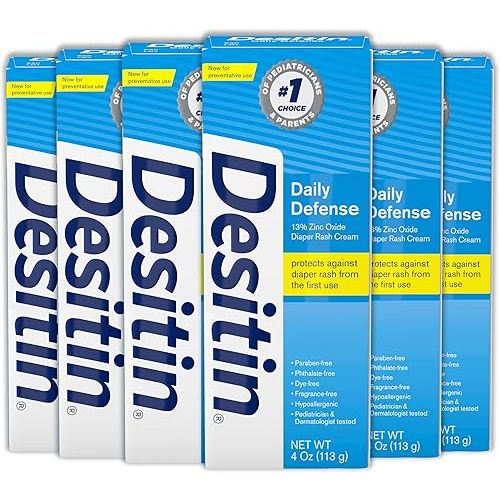 Desitin Daily Defense Baby Diaper Rash Cream with 13% Zinc Oxide Barrier Cream to Treat, Relieve & Prevent Diaper Rash, Hypoallergenic, Dye-, Phthalate- & Paraben-Free, 4 oz, 6 Pack
