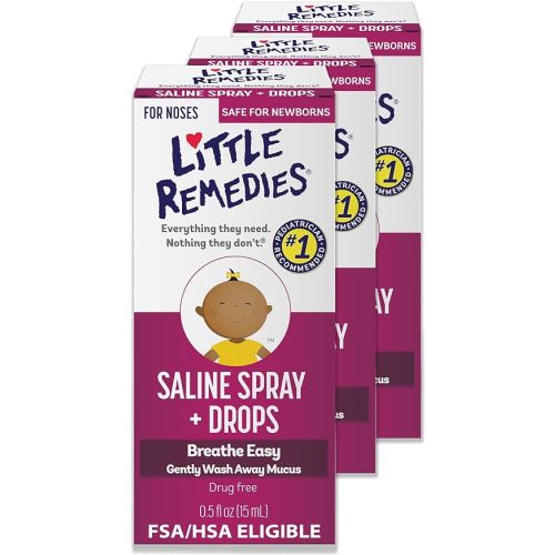 Little Remedies Sterile Baby Saline Nasal Spray and Drops, Safe for Newborns to Relieve Stuffy and Dry Noses, 0.5 Fl Oz, Pack of 3