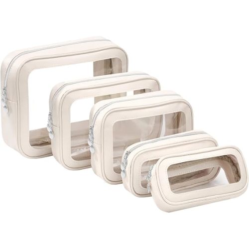 5PCS Diaper Bag Organizer Pouch Set, Clear Organizer Bags, TSA Approved Toiletry Bag, Clear Waterproof Cosmetic Bags with Zipper, Purse Organizer Pouches, Travel Organizer Bags for Woman and Kids