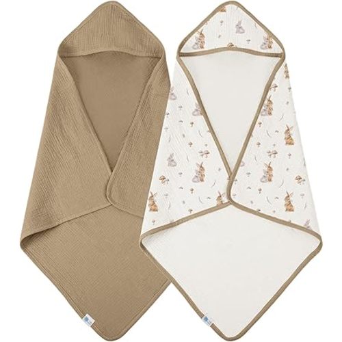 lulumoon Muslin Baby Hooded Towels: Soft Absorbent Bath Towels for Newborns