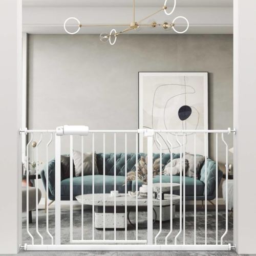 ALLAIBB Extra Wide Pressure Mount Baby Gate Auto Close White Metal Child Dog Pet Safety Gates with Walk Through for Stairs,Doorways,Kitchen and Living Room(52.76-57.48"/134-146cm)