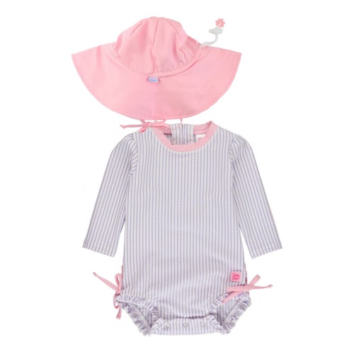 Seersucker Long Sleeve One-Piece Rashguard Swimsuit & Hat Set, 6-12M
- Only 1 left