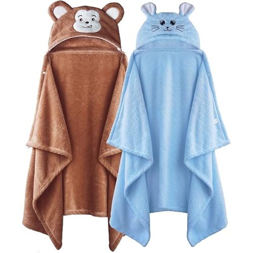 Toddler Bath Towel Hooded Kids Towels Bath Toddler Towels for Boy Girl 0-5 Years, 2-Pack Soft & Absorbent Kids Hooded Bath Towels for Toddlers 1-3, Baby Bath Towels with Hood Large 50'' x 32'' Thick
