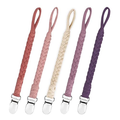 7 Pcs Braided Pacifier Clip, Pacifier Clips for Boys & Baby Girls, Pacifier Holder Clip Binky Clips (T-Red)