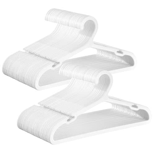 SONGMICS Kids Hangers 100 Pack, Plastic Baby Hangers for Closet, 14 x 7 Inches, for Children Aged 7-12 Years, Space-Saving, Non-Slip, Cloud White UCRP190W01