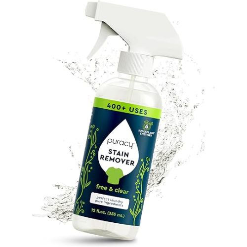 Puracy Stain Remover Spray, Natural Based Travel and Laundry Stain Cleaner for Clothes, Baby Essentials, Kids Stains, Oil and Fabric Spot Cleaner (Unscented, 12 oz)