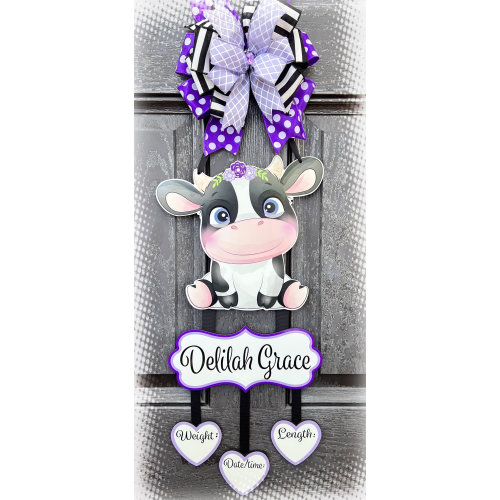 Cow baby girl  door hanger, hospital door hanger, personalized baby girl name, newborn announcement