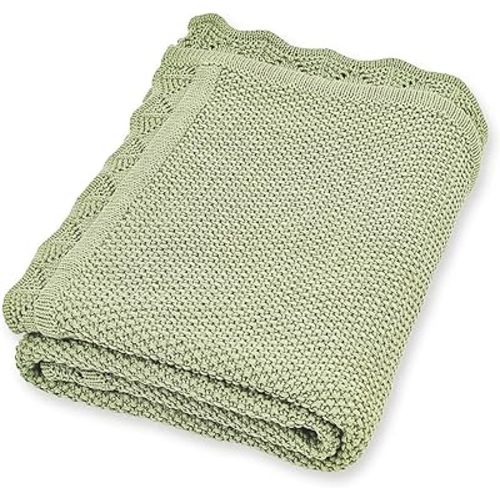 YOYI YOYI Knit Baby Blanket, Organic Cotton Baby Blankets Neutral Cable Knitted Soft Toddler Blankets for Girls Boys Green 40''x31''