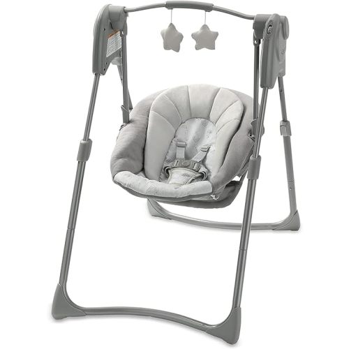 Graco Slim Spaces Compact Baby Swing, Space Saving Portable Bay Swing with Height Adjustable Legs & Soft Toys, Reign