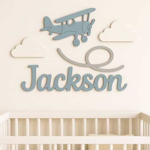 Airplane Nursery Name Sign: Kids Wall Art