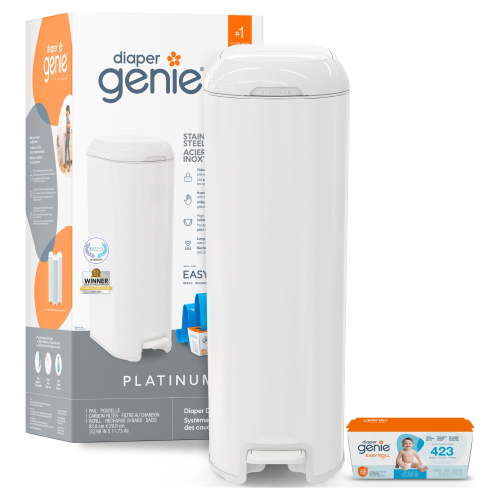 Diaper Genie Platinum Odour Lock Diaper Pail, White, 9 Starter Bags, Stainless Steel - Walmart.ca