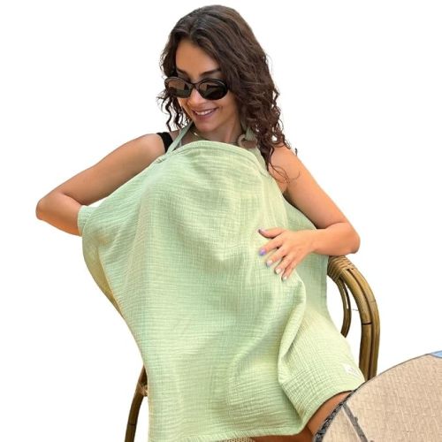 Nursing Cover for Breastfeeding & Pumping - Breathable Muslin Double Gauze Cotton Cover, Nursing Apron Shawl with Wire for Women, Personalized Custom Color