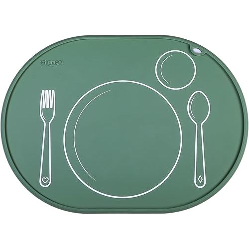 CHAMOS Silicone placemats for Toddlers - Montessori placemat for Round Table - Oval Kids placemats for Dining Table - Non Slip, Small, Educational placemats (Sage)
