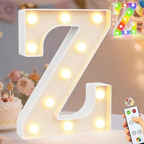 Pooqla LED Light Up Letters, Warm White and Colorful Lighted Marquee Letters with Remote, Lighted Letter for Party Birthday Decorations, Gift for Girls Boys Night Light, Wedding Home Decor, Letter Z