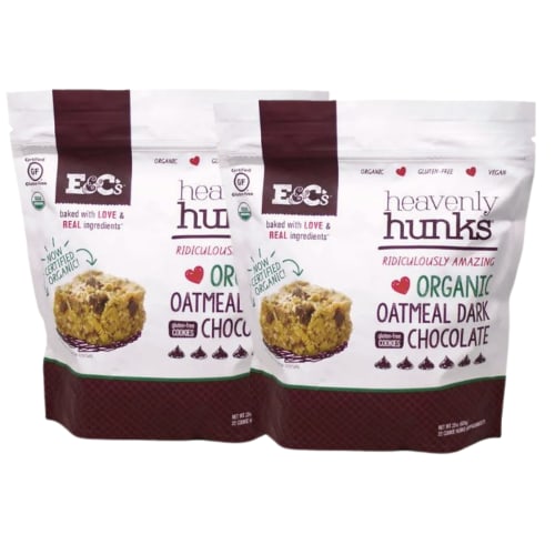 Heavenly Hunks Oatmeal Dark Chocolate, 22oz Bag Gluten-Free Vegan Non-GMO Dairy Free Rolled Oats Baked Snacks Kids Halloween Party Treats Goodies and Christmas Stocking Stuffer - Pack of 2