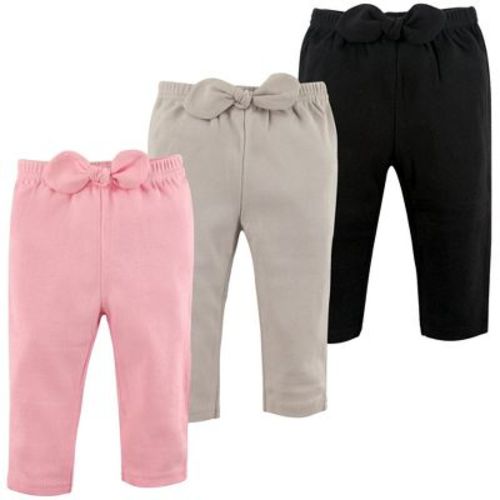 Hudson Baby Basics Infant Baby Everyday Cotton Pants 3-Pack, Blush and Onyx, 0-3 Months