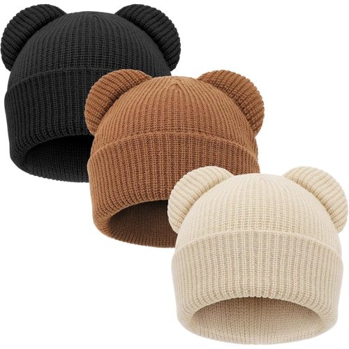 AQOKKA Baby Beanies Toddler Winter Hats with Bear Ears Soft Infant Knit Hat Warm Skull Cap for Baby Boys Girls 0-24 Months