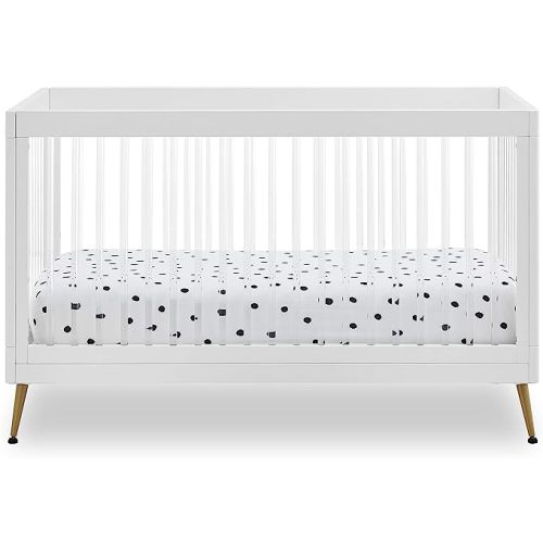 Delta Children Sloane 4-in-1 Acrylic Convertible Crib - Includes Conversion Rails, Bianca White w/Melted Bronze