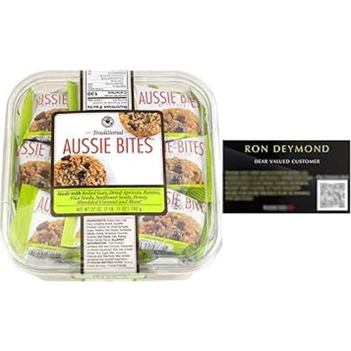 Amazon.com: Traditional Aussie Bites Individually Wrapped 27 Oz, Oatmeal snacks cookies, Healthy Oatmeal Bites with RON DEYMOND Card : Grocery & Gourmet Food