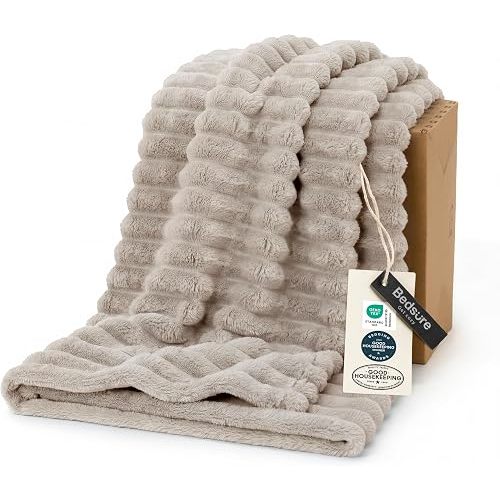Bedsure GentleSoft Beige Throw Blanket for Couch - Teacher Appreciation Graduation Gifts Birthday Gifts for Women Her, Cozy Fleece Blankets for Women, Small Plush Fuzzy Throws for Girls, 50x60 Inches