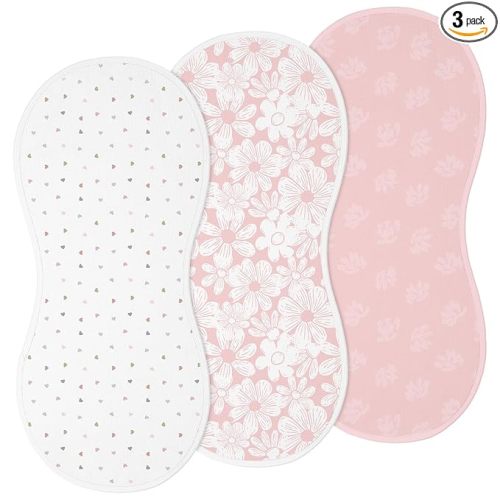 3 Pcs Changing Pad Liners Fits in Peanut Shape Changing Pad Waterproof Diaper Mats Organic Cotton Peanut Mats are Warm on Baby's Back, Washable Reusable(Cute Style,Pink)
