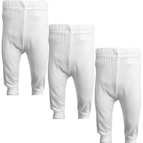 123 Bear Baby Pants, Cotton Spandex White, 0-3