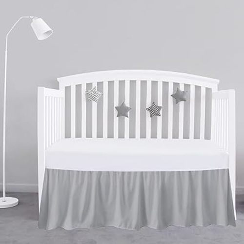 Light Grey Crib Bed Skirt 28" x 52" with 14" Drop - Dust Ruffle Crib Skirt with Split Corners - Soft Nursery Standard Crib Toddler Bedding Skirt for Baby Boys or Girls