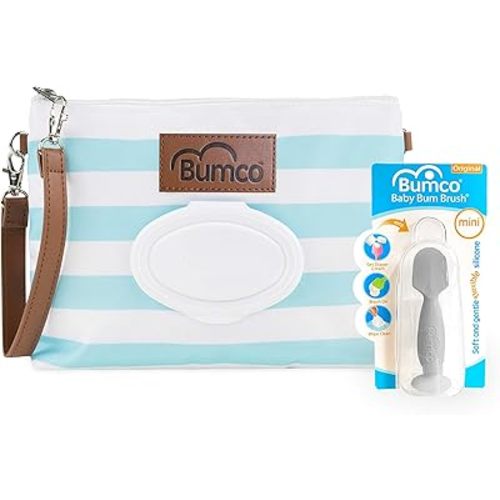 Bumco Diaper Clutch Bag and Mini Cream Spatula - Baby Travel Essentials, Small Bag with Wipes Dispenser, BPA-Free Butt Spatula, Mini Cream Applicator with Case