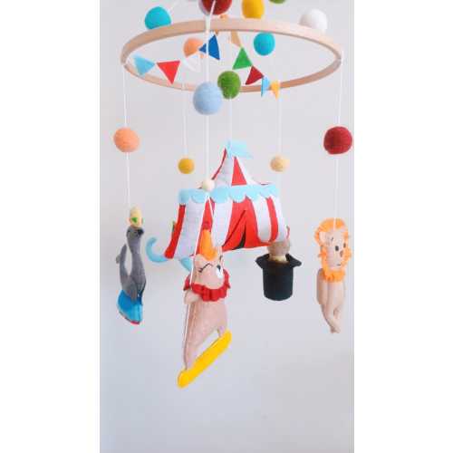 Felt Animal Nursery Decor - Handmade Crib Mobile with Elephant, Lion, Bunny & Seal - Colorful Baby Shower Gift Handmade Natural Crib Mobile