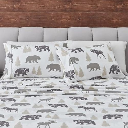 Great Bay Home Twin Size Microfiber Sheet Set - 3-Piece Lodge Bed Sheets - Ultra-Soft and Smooth Brushed Microfiber Woodland Decor Bedding (Bear)