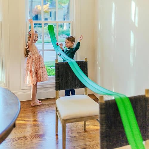 Valchemist FlexTrack 5000 Flexible Race Car Track for Kids Toy with Suction Cups Compatible with Hot Wheels and Diecast 1/64th Cars and More 15 Feet Long Rolls Up Portable Racetrack (Electric Green)