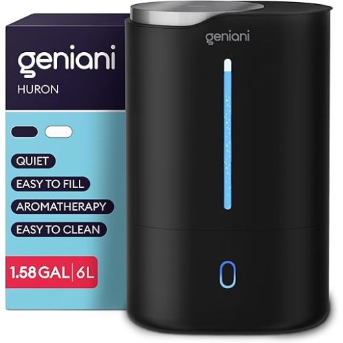 Top Fill Humidifier with Essential Oil Diffuser 6L for Home, Baby, Bedroom, Large Room & Indoor Plants, Cool Mist Ultrasonic Quiet Air Humidifiers, Automatic Humidity Control, Night Light (6L, Black)