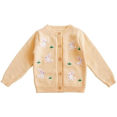 Baby Girls Knitted Cardigan Sweater Crewneck Knit Crochet Button Closure Cardigan Tops Coat Outwear for Toddler
