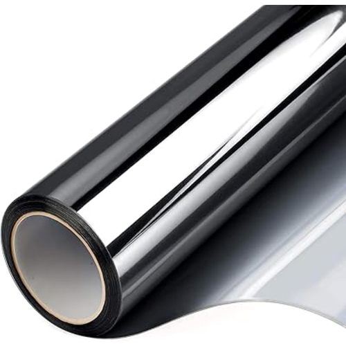Window Privacy Film One Way Daytime Mirror Tint Treatments UV Heat Control Vinyl Stickers Sun Block Glass Paper Door Covering Reflective (Black Silver, 45.6 Inch x 7.2 Feet)
