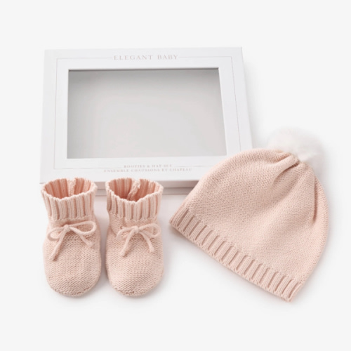 Pale Pink Knit Hat & Booties Gift Set PINK / 0-6M